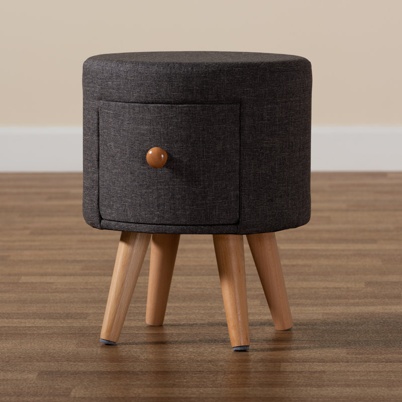 Corrigan Studio Analisse Modern Transitional Dark Grey Fabric Upholstered And Oak Brown Finished Wood 1 Drawer Ottoman Stool Wayfair